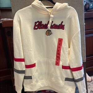 Blackhawks Cream Hoodie with Red and Gray Accents